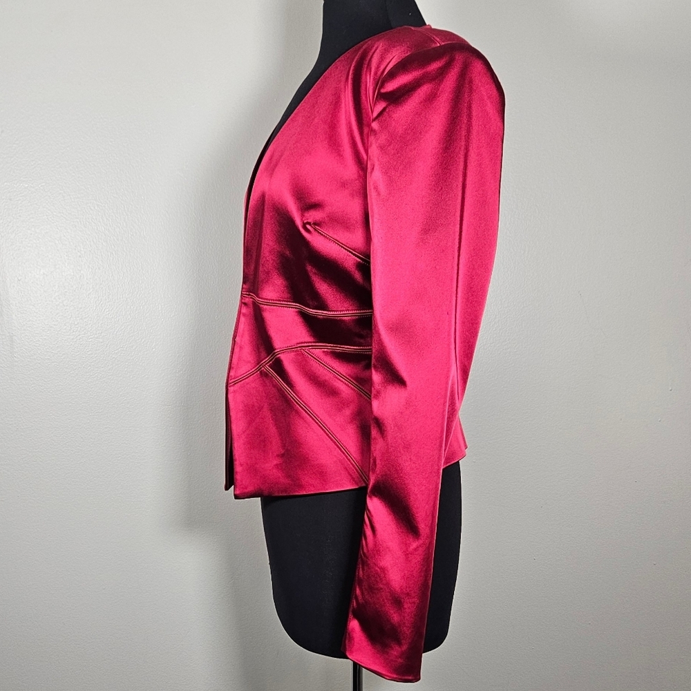 Bebe Red Satin Cropped Tailored Evening Jacket Women's 10 - Picture 3 of 8